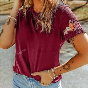 SHEIN Floral Embroidered Sleeve Shirt